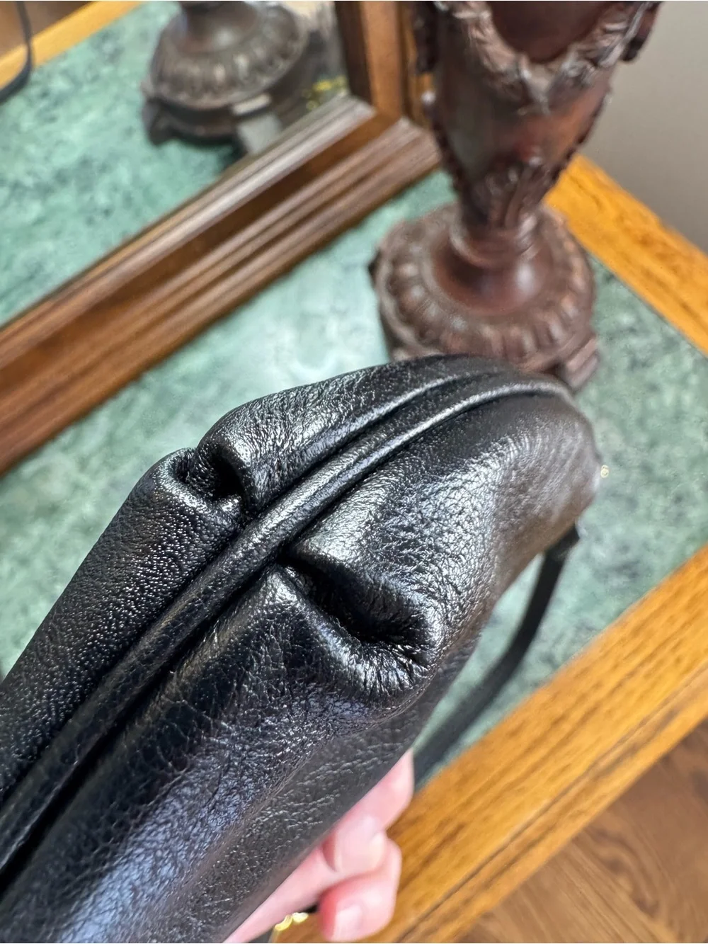 Coach Black Leather Wristlet Clutch with Python Trim